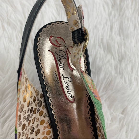 Poetic License Passion Fruit Animal Floral Print Leather Slingback Kitten Heels - Picture 5 of 9